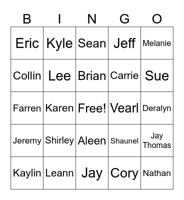 TENNANT FAMILY BINGO Card