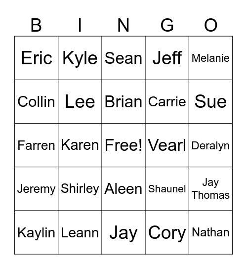 TENNANT FAMILY BINGO Card