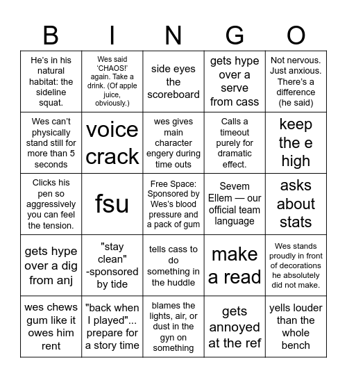 wes coast chaos.... senior edition Bingo Card