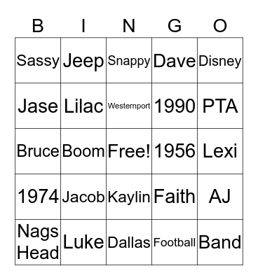 Jeannie's Bingo Card