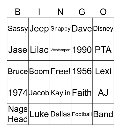 Jeannie's Bingo Card