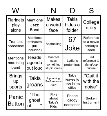 Wind Ensemble Bingo Card