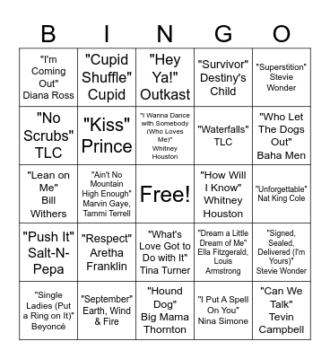 Musical Bingo Card