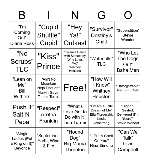 Musical Bingo Card