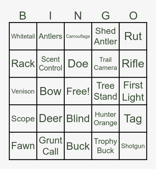 Deer Camp Bingo Card