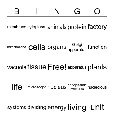 Cells Bingo Card