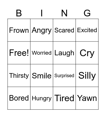 Feelings BING Bingo Card