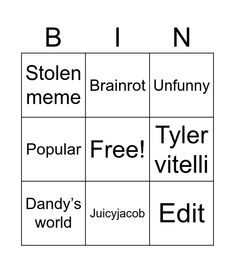 YT shorts Bingo Card