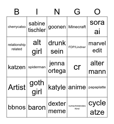 tiktok bingo Card