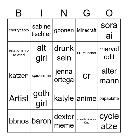 tiktok bingo Card
