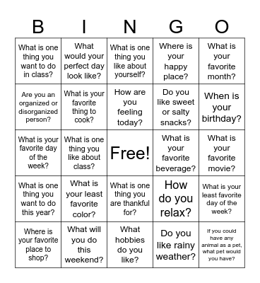 Conversation Bingo Card