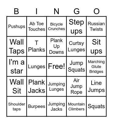 Fitness Bingo Card