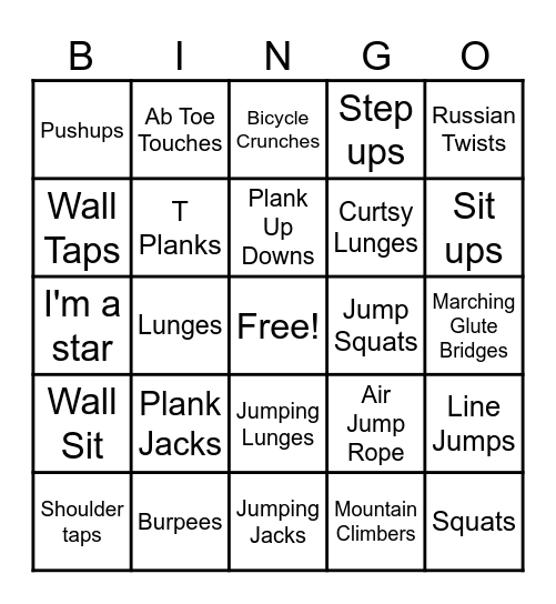 Fitness Bingo Card