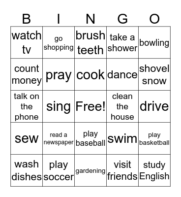 Activity Bingo Card
