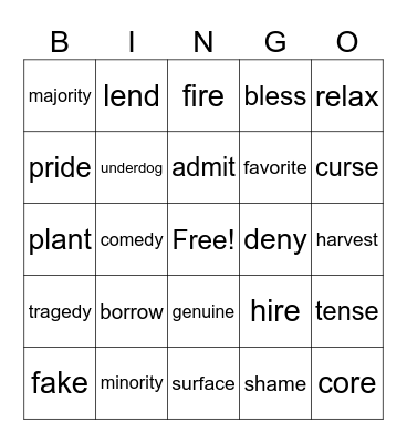 synonym and antonym Bingo Card