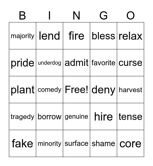 synonym and antonym Bingo Card
