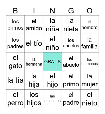 Esp. 1 - Personas, Familia, Mascotas Bingo Card