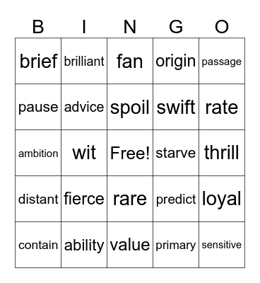 Untitled Bingo Card