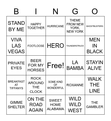 Songs That Are Also Movie Titles Bingo Card