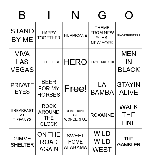 Songs That Are Also Movie Titles Bingo Card