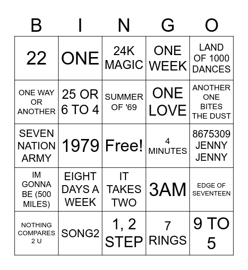 Numbers Bingo Card