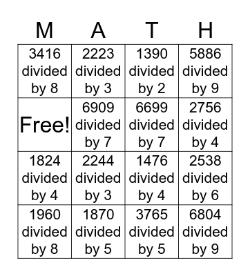 Division BINGO Card