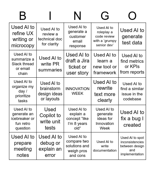 AI in Action: Bingo Challenge Bingo Card