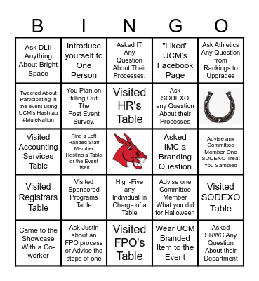 Campus Connections Showcase Bingo Card
