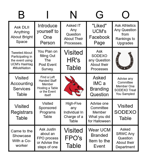 Campus Connections Showcase Bingo Card