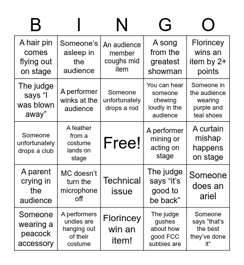 Florincey Subbies Ballarat Bingo Card