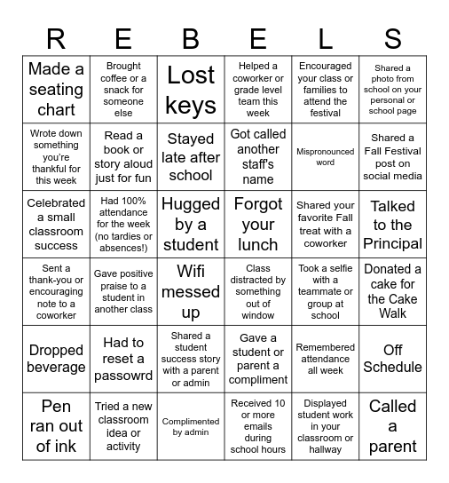 Harvest of Helpers: Fall Festival BINGO Card