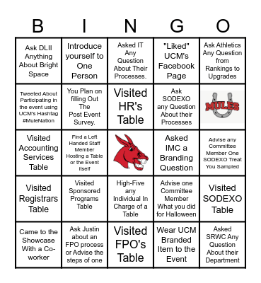 Campus Connections Showcase Bingo Card