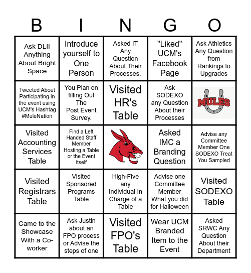 Campus Connections Showcase Bingo Card