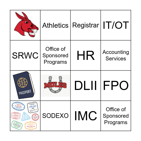 Campus Connections Passport Bingo Card