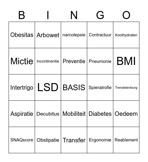 Bingo Basiszorg Bingo Card