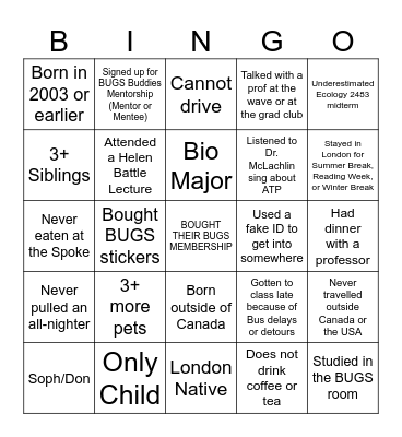 BUGS BINGO Card