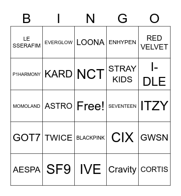 Kpop Groups BINGO Card