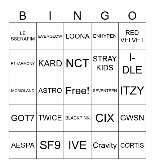 Kpop Groups BINGO Card