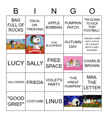 Charlie Brown The Great Pumpkin Bingo Card