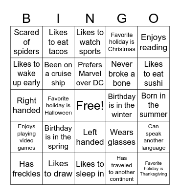Get to Know You Bingo Card