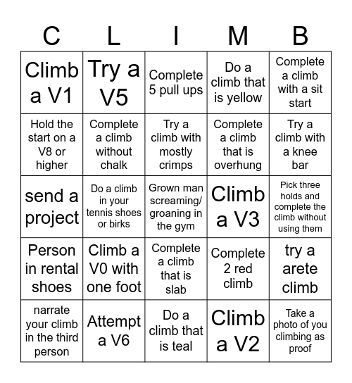 CLIMB Bingo Card