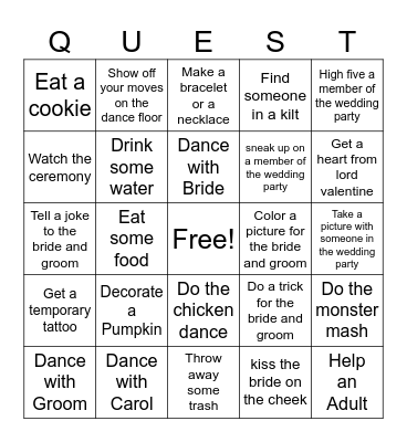 Wedding Quest Bingo Card