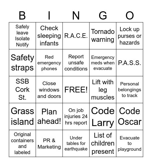 Emergency Management Bingo Card