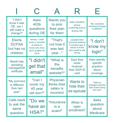 Open Enrollment 2026 Bingo Card