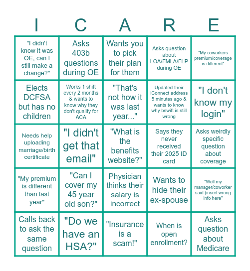 Open Enrollment 2026 Bingo Card