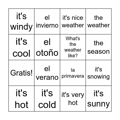 Seasons and Weather Bingo Card