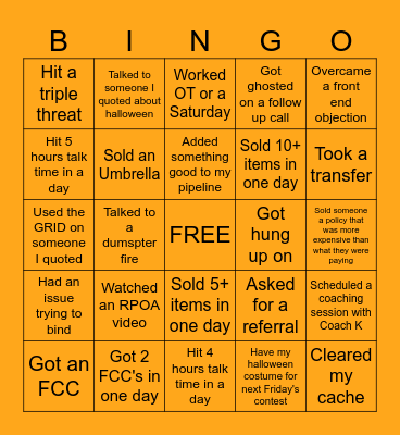 Cash Me In October Bingo Card