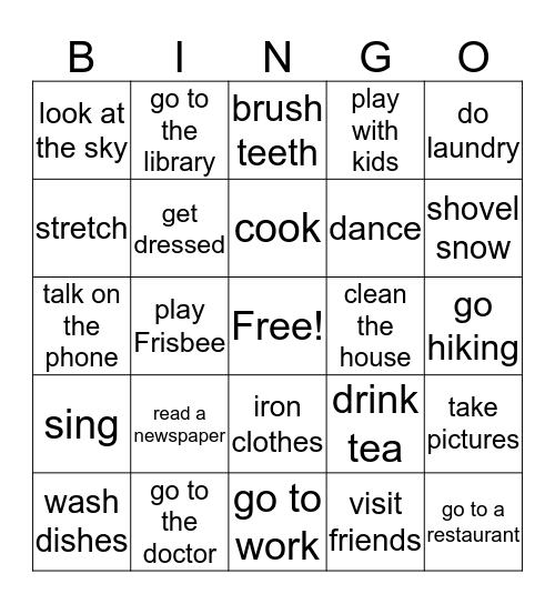 Activity Bingo Card