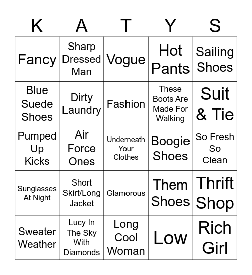 Thrifty Tunes Bingo Card