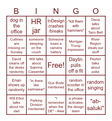 DE Office Bingo Card